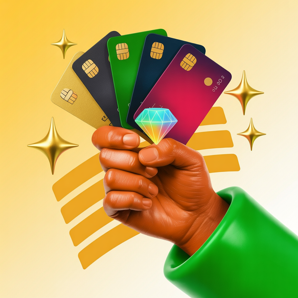 Ilustração 3D de mão segurando leque de cartões com ícone PIX