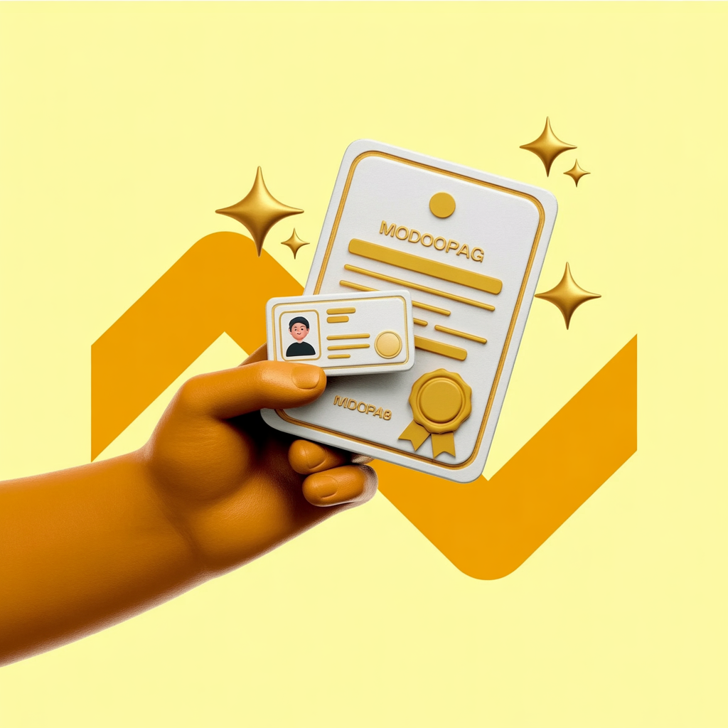 Ilustração 3D de mão segurando documentos de CPF e CNPJ