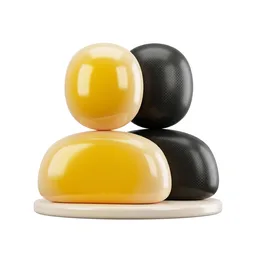 Ícone 3D de dois avatares de usuários em dourado e preto, representando multiusuários