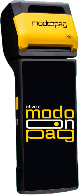Maquininha modo SMART da modoPAG — Android touch, impressora térmica integrada e tela com 'ative o modo'