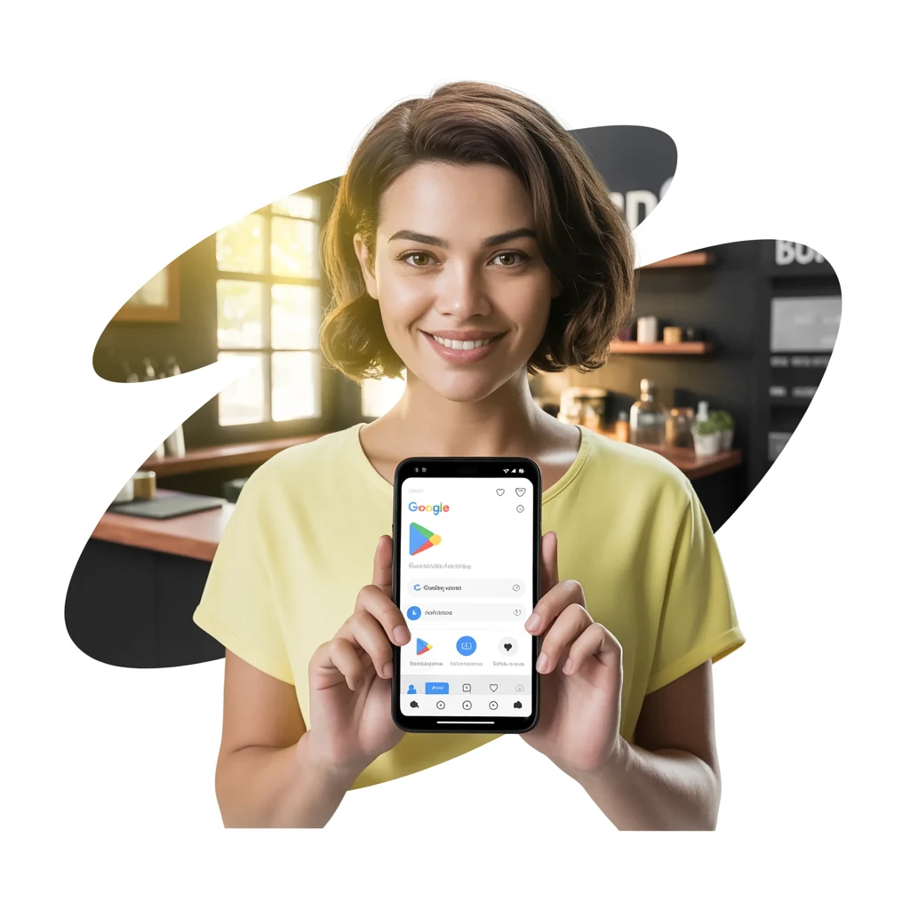 Empreendedora brasileira baixando o app modoPAG no celular Android
